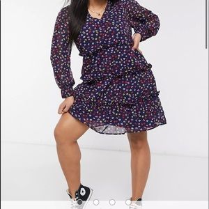 Wednesday's Girl Curve long sleeve mini smock dress with tiered skirt